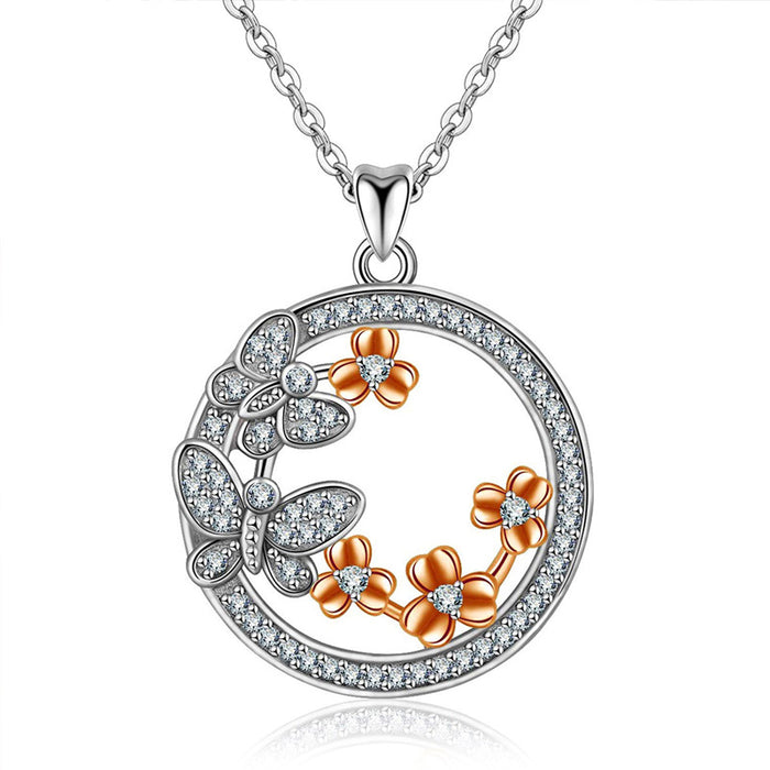 Wholesale fashion flower butterfly round diamond color pendant necklace JDC-NE-XunO049