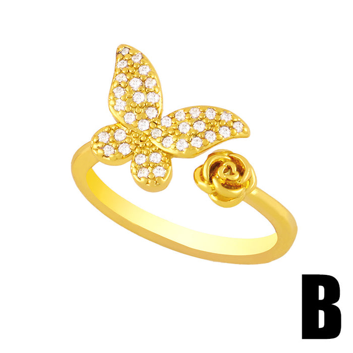 Wholesale cute smiley ring female butterfly ring open ring JDC-RS-AS426