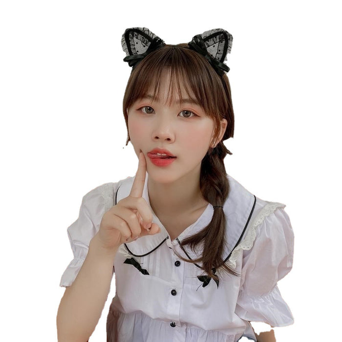 Wholesale headband cloth black lace bow cat MOQ≥2 JDC-HD-MingGe003