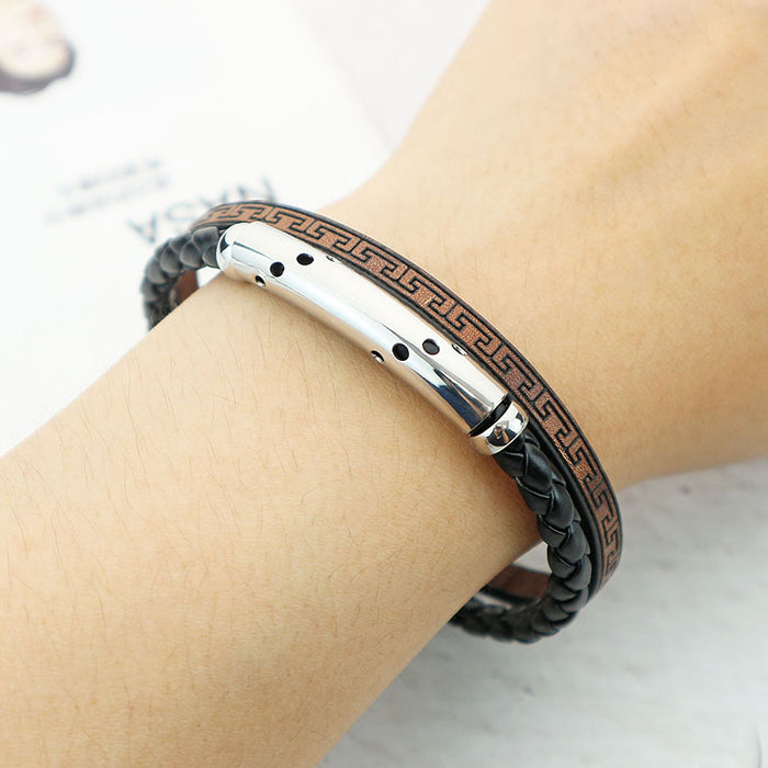Wholesale Bracelet Stainless Steel Hand Braided Leather Rope Bracelet MOQ≥3 JDC-BT-LongN004