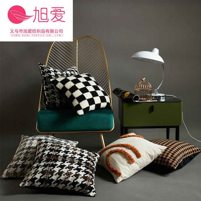 Wholesale Pillowcase Tufted Black and White Checkerboard Houndstooth JDC-PW-Xuai004