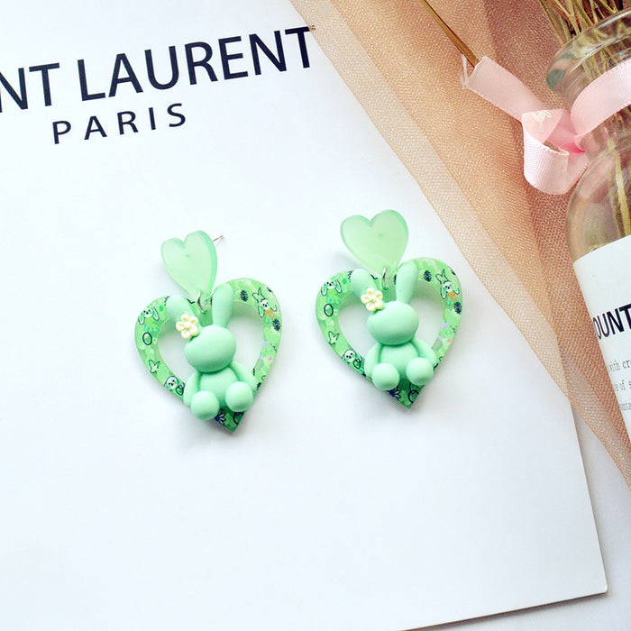 Wholesale Earrings Acrylic Cute Rabbit Girl Love Stud Earrings JDC-ES-Xienuo010
