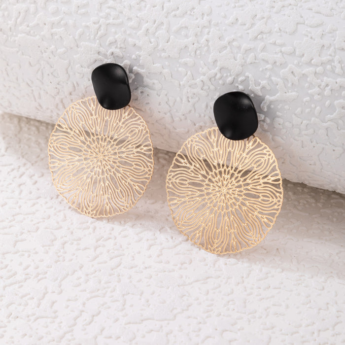Wholesale Earrings Alloy Exaggerated Circle Hollow Carved Gold MQO≥2 JDC-ES-lingg017