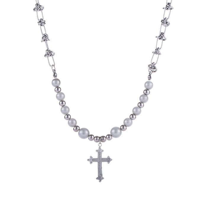Wholesale Necklaces Titanium Steel Cross Reflective Beads JDC-NE-JiuBai001