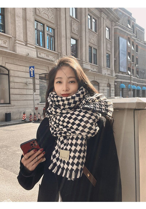 Wholesale Scarf Acrylic Houndstooth Large Scarf Winter Thick Knit MOQ≥2 JDC-SF-Zuodi004