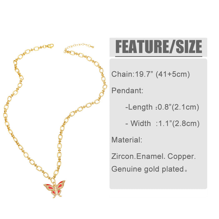 Wholesale Necklace Copper Plated 18K Gold Zircon Butterfly Color JDC-PREMAS-NE-006