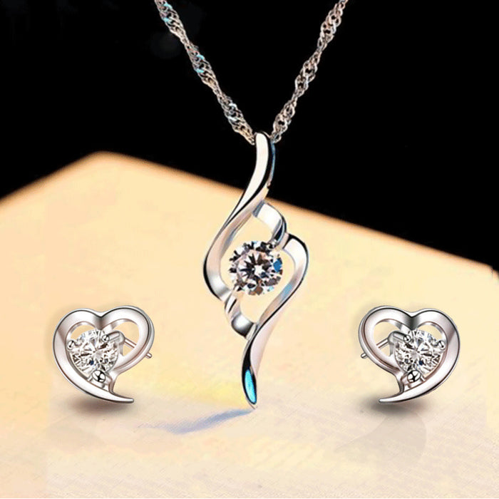 Wholesale Earrings Alloy Artificial Gemstone Earrings Necklace Set Love Heart JDC-ES-JYS029