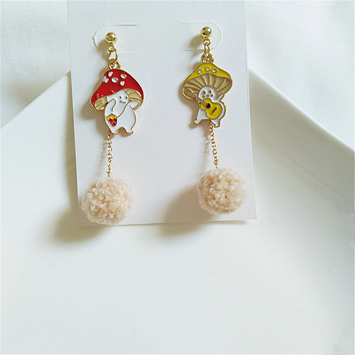 Wholesale Earrings Metal Cute Mushroom Hair Ball Long Earrings JDC-ES-AiMei031