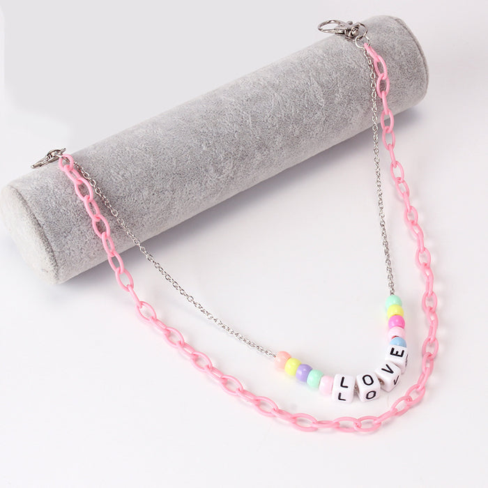 Wholesale Acrylic Alloy Letter Dice Double Layer Pants Chain MOQ≥2 JDC-WB-WenB004