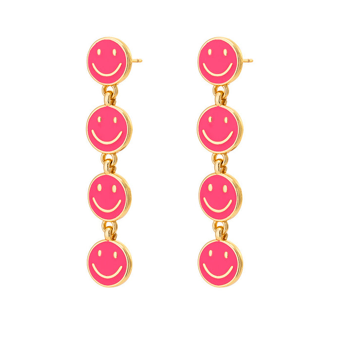 Wholesale Cute Smiley Long Earrings Copper Plated Real Gold Drop Oil JDC-ES-LvC002