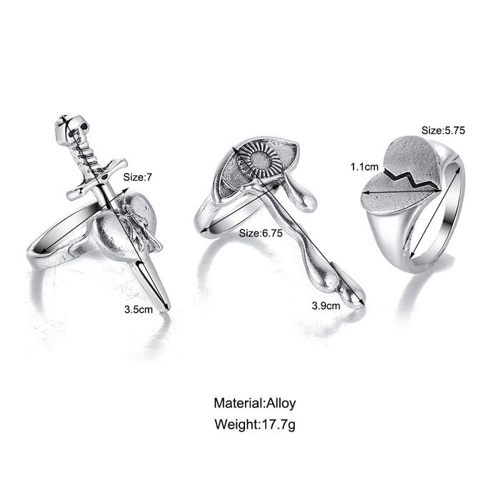 Wholesale Rings Alloy Heart Tears Eyes Set of 3 JDC-RS-F004