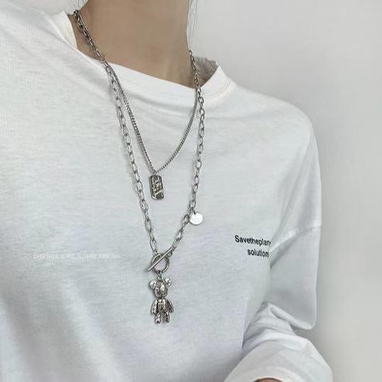 Wholesale Necklaces Alloy Double Layer Sweatshirt Chain Bear JDC-NE-LianL002