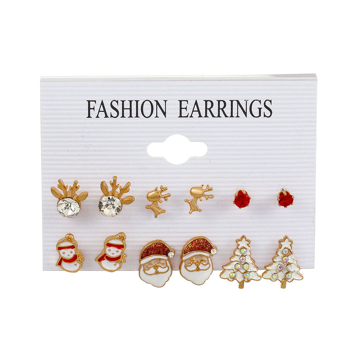 Wholesale Earring Alloy Enamel Christmas Stud Earrings 6 Degree Set JDC-ES-A544