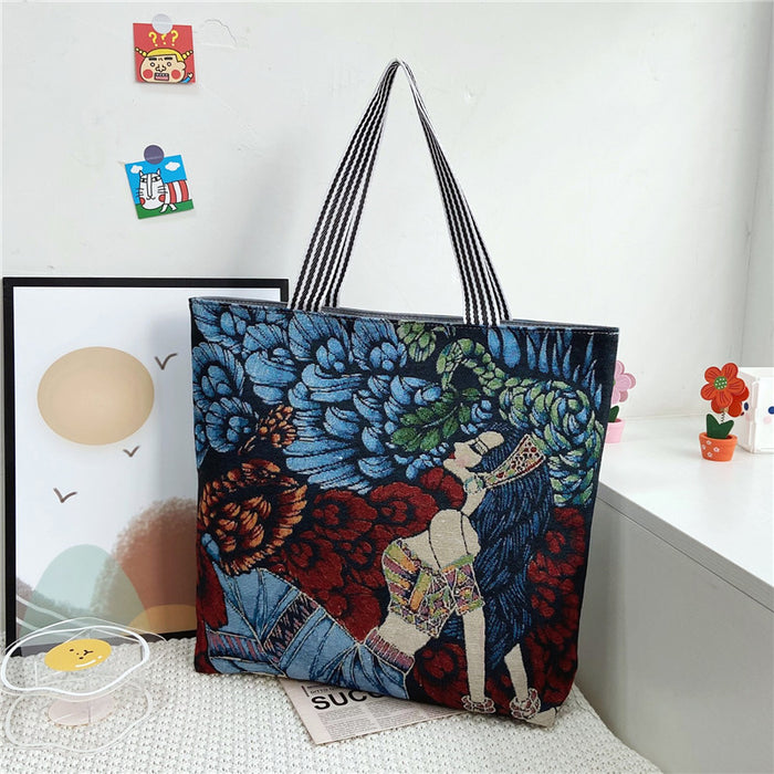 Wholesale Handbag Canvas Ethnic Style Retro Painted Shoulder Tote Bag MOQ≥2 JDC-HB-Weis001