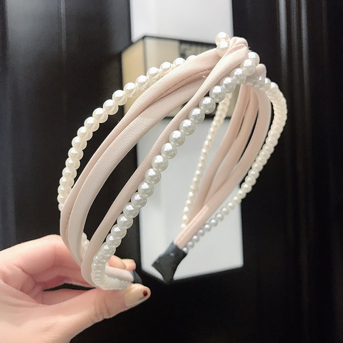 Wholesale Headband Hollow Pearl Cross Hairband Hair Accessories JDC-HD-LeiY005