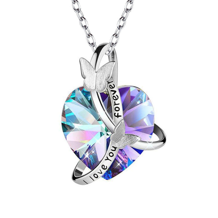 Wholesale Fashion Temperament Lettering Butterfly Heart Crystal Necklace JDC-NE-XunO064
