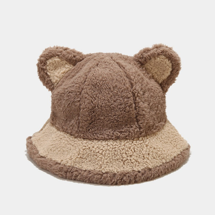 Wholesale Hat Polyester Cute Bear Ears Plush Bucket Hat MOQ≥2 JDC-FH-LvYi044