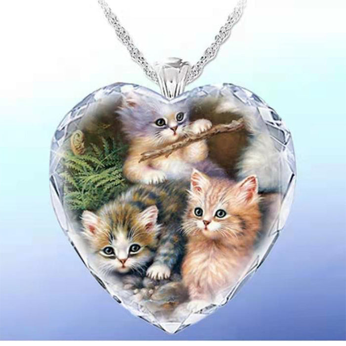 Ensemble de coeur en gros cristal mignon tabby taby chat lady pendant moq≥2 jdc-ne-zib015