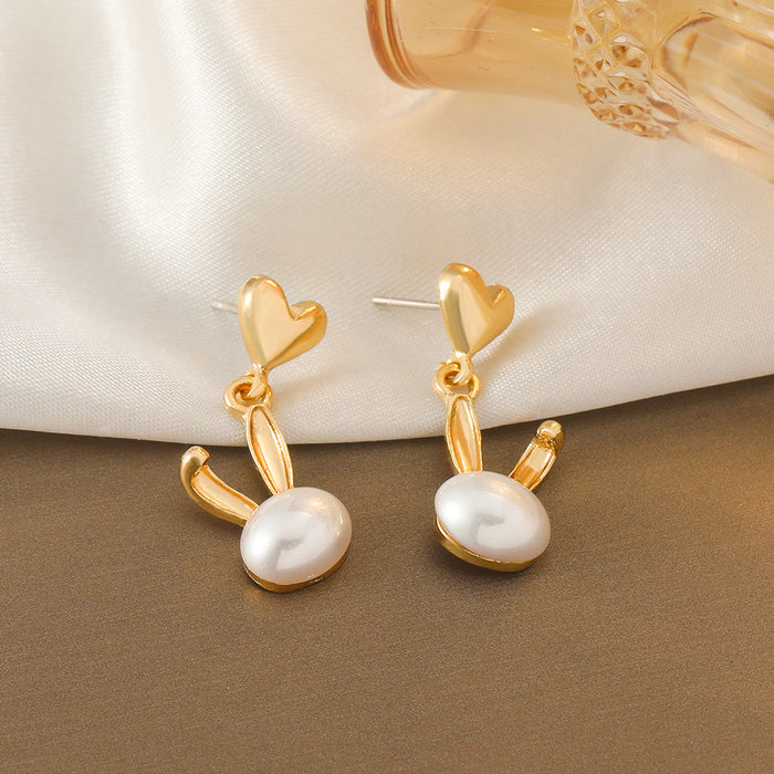 Wholesale Pearl Rabbit Heart Earrings JDC-ES-D013