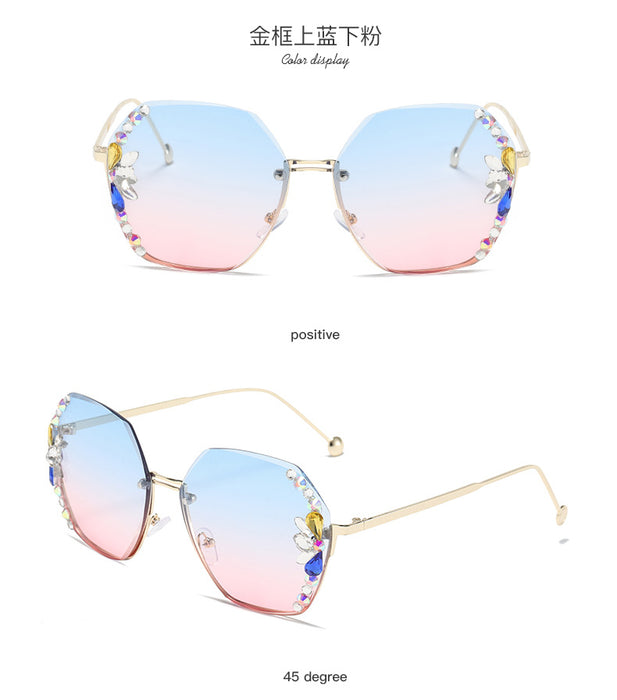 Wholesale Diamond Rimless Cut Edge UV Blocking Sunglasses JDC-SG-ZhanH003
