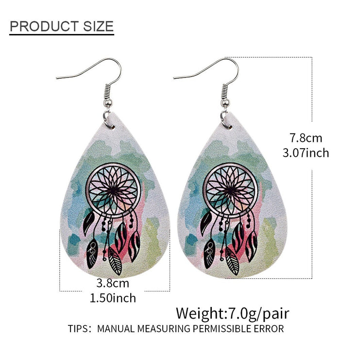 Wholesale Earrings Leather Tie Dye Color Double Sided Printing MOQ≥2 JDC-ES-PuCi002