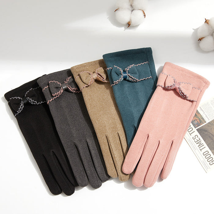 Wholesale Gloves Polyester Simple Bow Warm Thick Touch Screen JDC-GS-ZhuX003