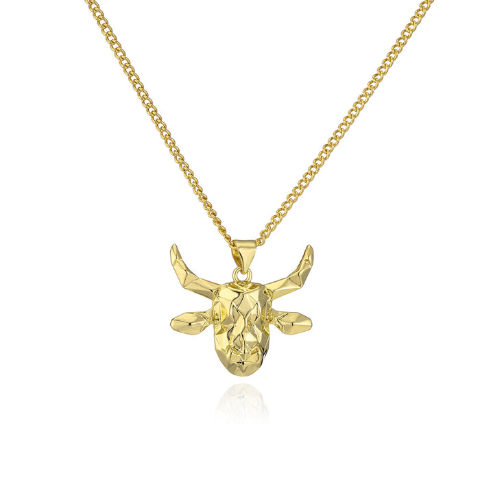 Wholesale Necklace Copper Gold Plated Zircon Bull Tau MOQ≥2 JDC-NE-AG161