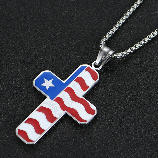 Jewelry WholesaleWholesale alloy US flag necklace men's cross pendant MOQ≥2 JDC-NE-XunO020 Necklaces 循欧 %variant_option1% %variant_option2% %variant_option3%  Factory Price JoyasDeChina Joyas De China