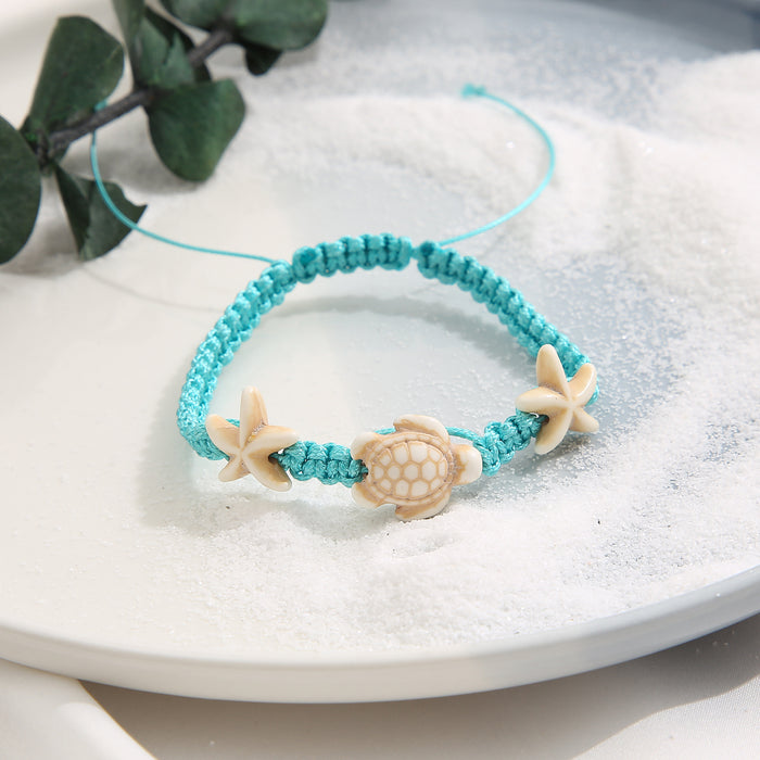Jewelry WholesaleWholesale Hand Woven Seaside Beach Turtle Starfish Push Pull Anklet JDC-AS-F507 Anklets 韩之尚 %variant_option1% %variant_option2% %variant_option3%  Factory Price JoyasDeChina Joyas De China