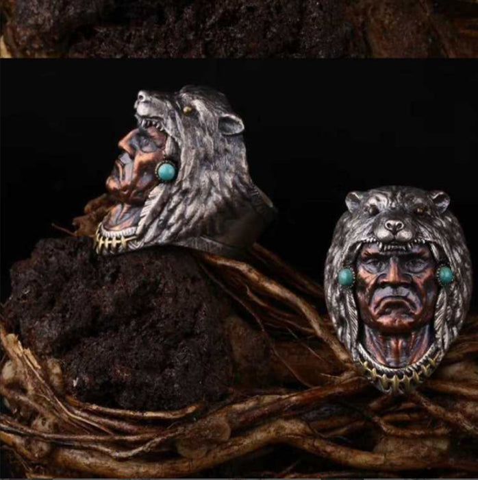 Wholesale retro bicolor werewolf domineering men's ring JDC-RS-WN134