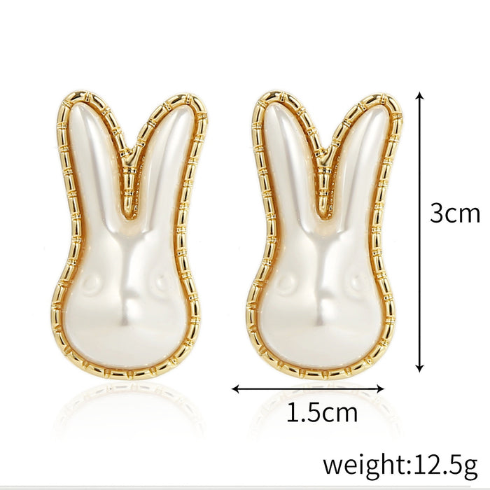Wholesale Cute Pearl Rabbit Pendant Earrings Set JDC-ES-JiaYi003