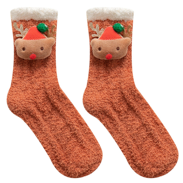 Wholesale Sock Coral Fleece Sweat Absorbing Medium Tube Winter Thickening Warm Cute Christmas MOQ≥5 JDC-SK-JiaF010