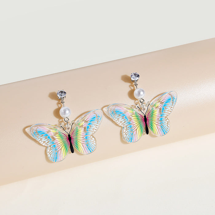 Aiguille argentée en gros couleur Couleur de contraste coloré mignon boucles d'oreilles en papillon girly jdc-es-mdd026