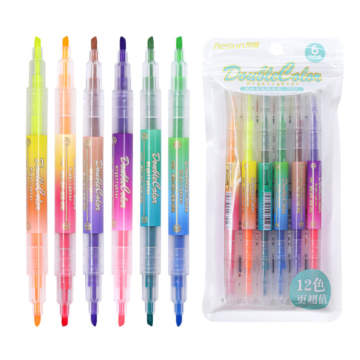 Wholesale Plastic Double Headed Highlighter Color Pen 6pcs/set JDC-BP-Ruix005