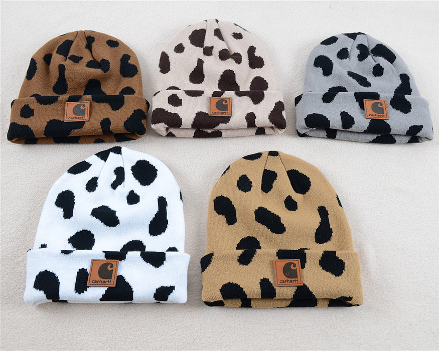 Wholesale Hat Acrylic Winter Outdoor Printed Cow Pattern Knit Cool Hat MOQ≥2 (F) JDC-FH-KuT009