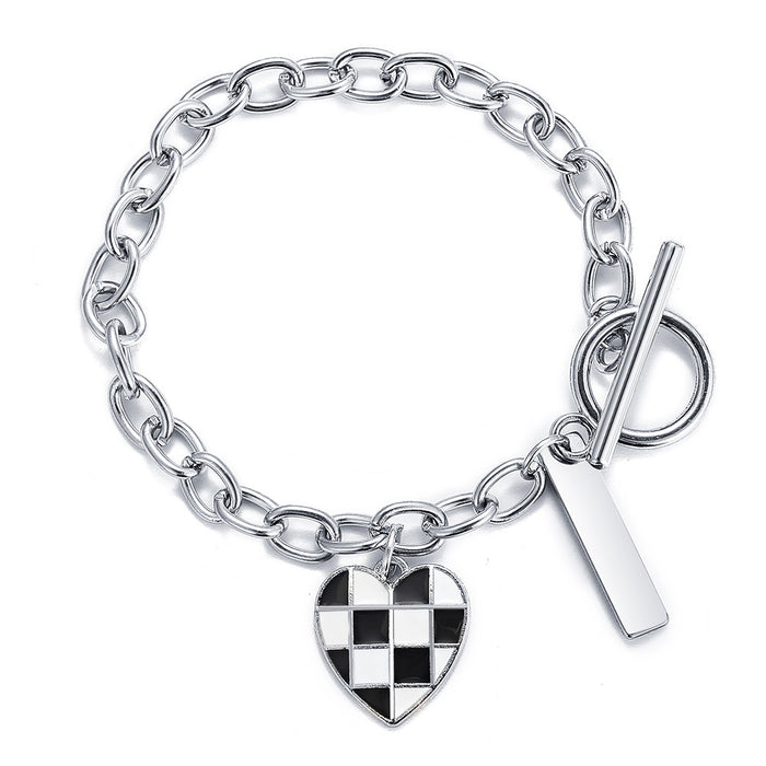Wholesale Black and White Checkerboard Love Pendant Bracelet JDC-BT-F940