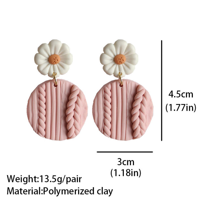 Pendientes al por mayor para mujeres Pendientes de flores de cerámica suaves hechas a mano MOQ≥3 JDC-ES-HEYI015