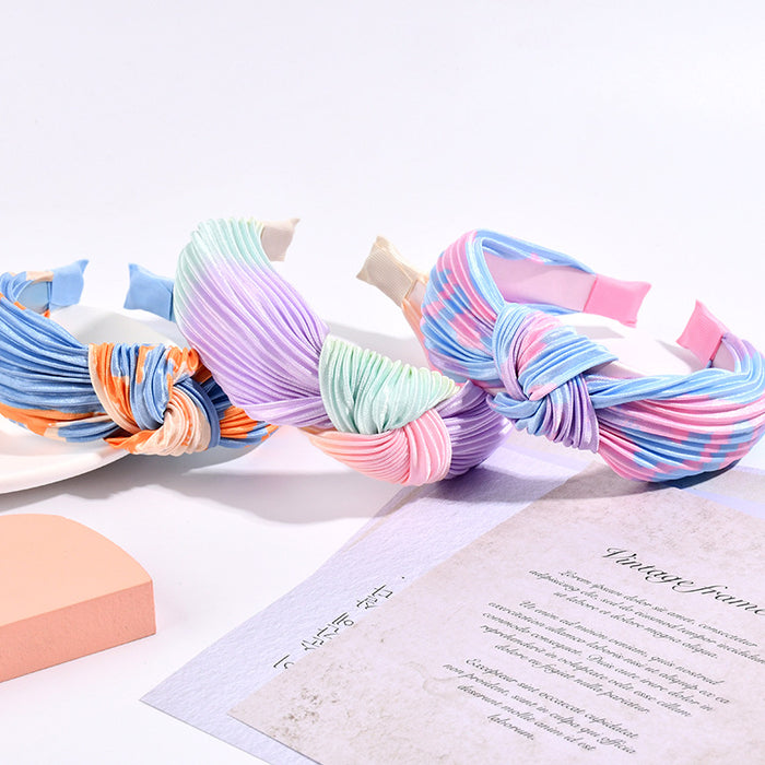 Wholesale gradient color pleated wide-brimmed bow headband plus hair ring MOQ≥3 JDC-HS-BF001
