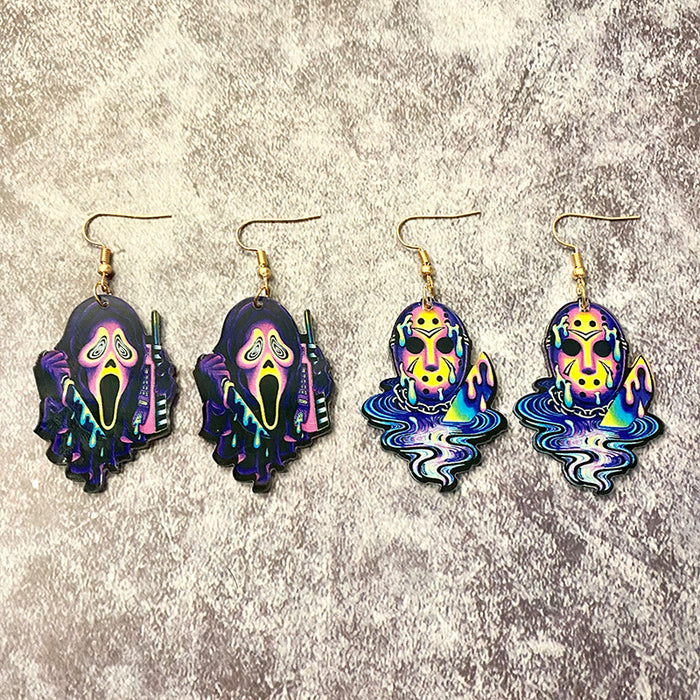 Wholesale Earrings Acrylic Halloween Tie Dye Horror Pattern MOQ≥2 JDC-ES-Qunyi026
