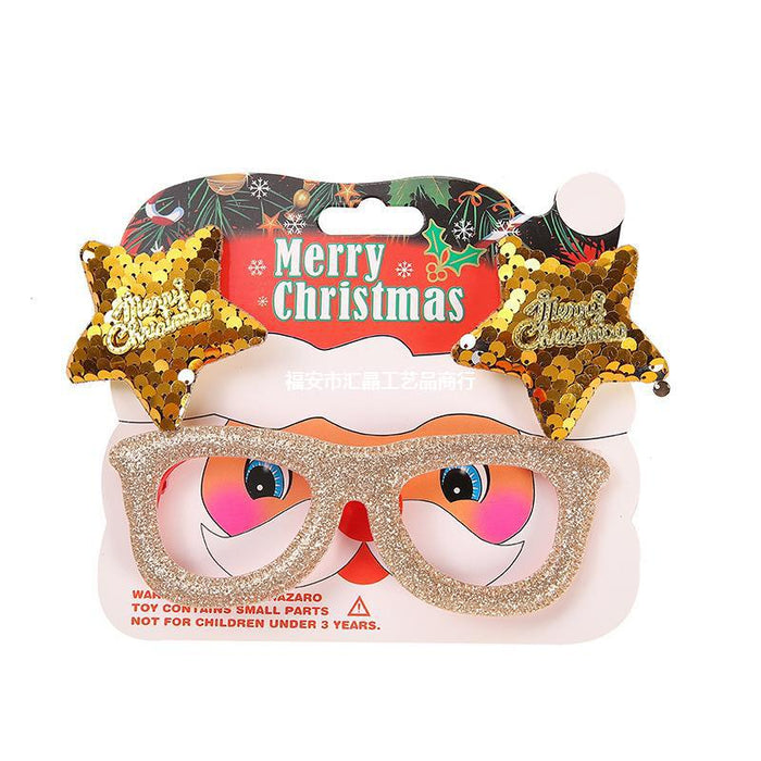 Decoraciones al por mayor Decoración de tela de oro de oro de oro de plástico Gafas de decoración de Navidad no tejidas MOQ≥2 JDC-DCN-HUIJING003