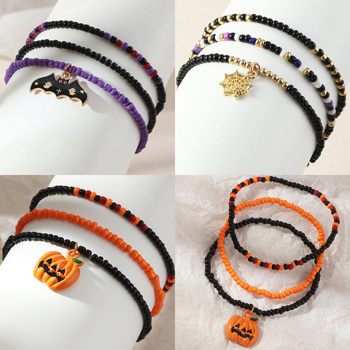 Wholesale Bracelet Rice beads alloy pumpkin Bat Halloween bracelet bracelet set MOQ≥2 JDC-BT-NaiZ001