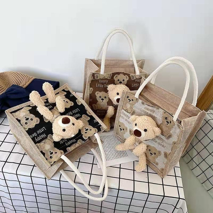 Wholesale Handbag Cotton Linen Cartoon Cute Bear Cow Pattern JDC-HB-RanQ003