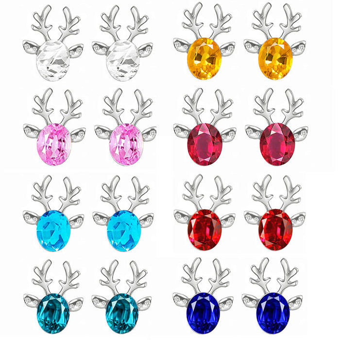 Wholesale Earrings Alloy Christmas Elk Stereo Antlers Crystal Gemstones JDC-ES-LongX002