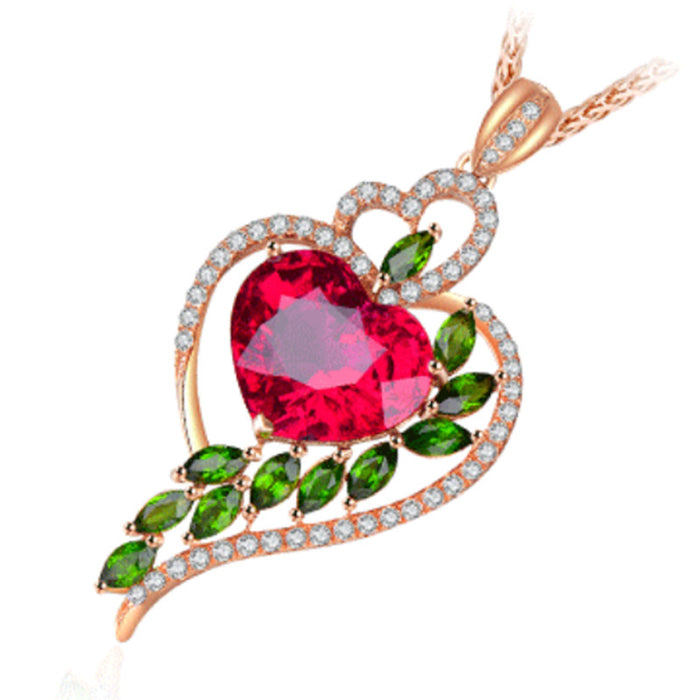 Wholesale Ruby Heart Set Green Diamond Pendant Necklace JDC-NE-JYS042