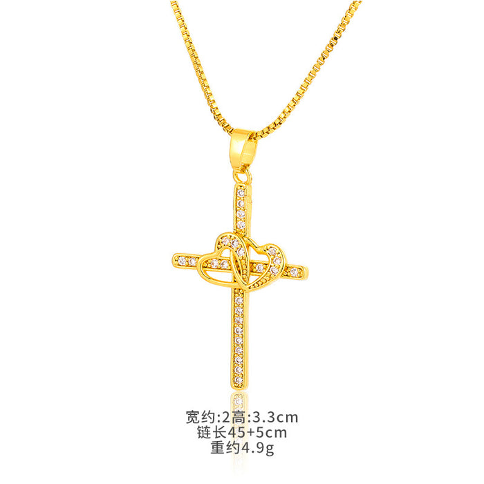 Wholesale Bow Cross Pendant Brass Gold Plated Micro Set Zircon JDC-NE-DRY001