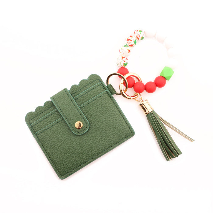 Wholesale Keychains Silicone Leather Christmas Silicone Beads Card Holders Wrist Keychains MOQ≥5 JDC-KC-NuoYi013