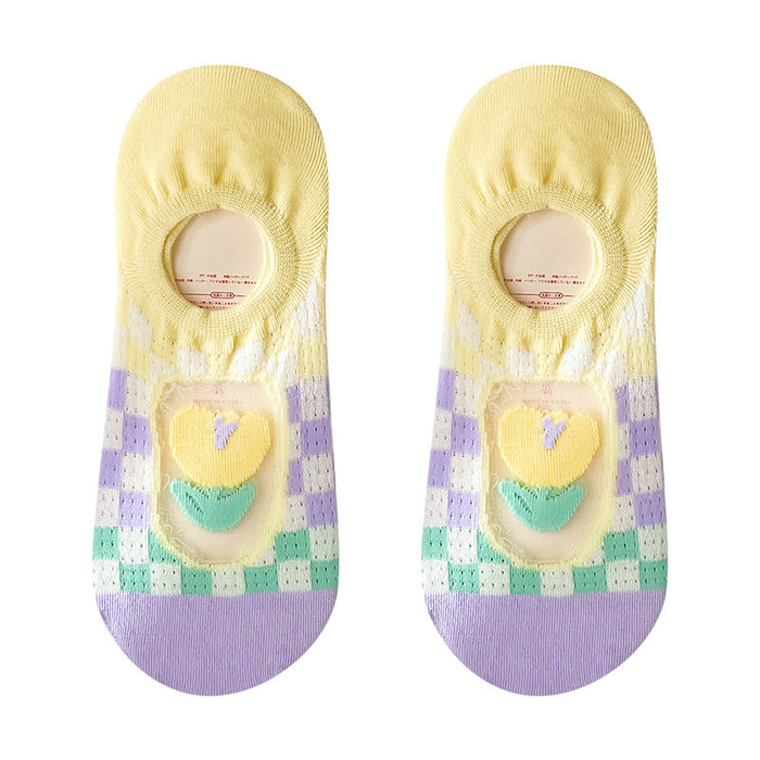 Wholesale summer thin invisible socks cartoon cute glass silk shallow mouth women's socks JDC-SK-XiuJi001