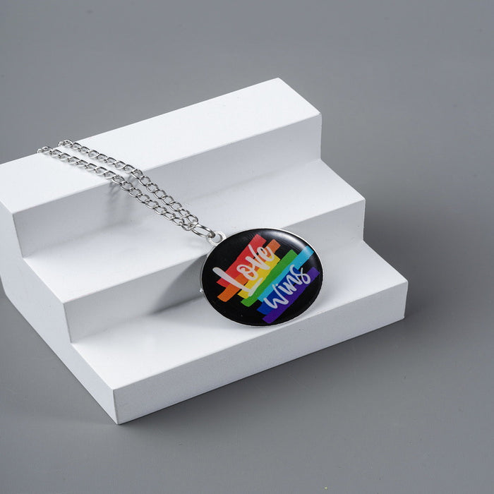Wholesale LGBT Love Fingerprint Cloud Shape Rainbow Pattern Gay Element Necklace JDC-NE-YinH031