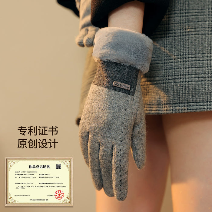 Wholesale Gloves Cashmere Thickened Fur Flange Warm Gloves MOQ≥2 JDC-GS-GuD014