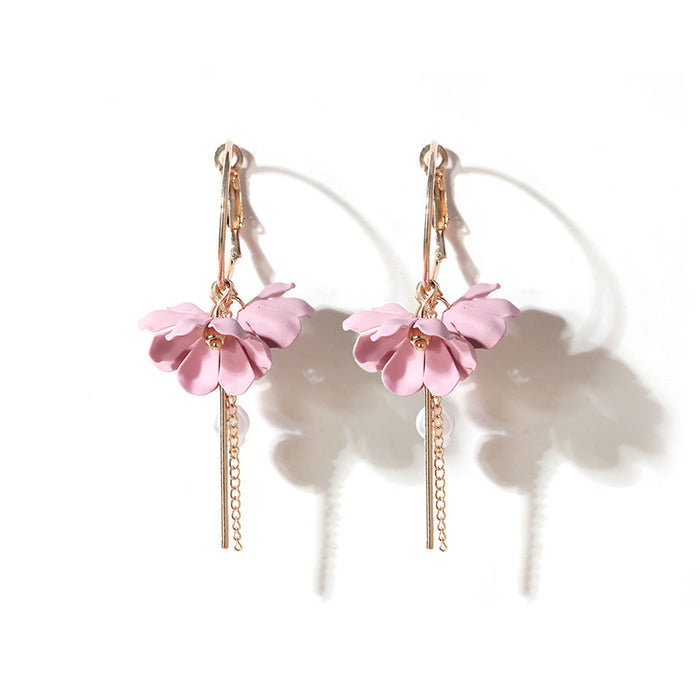 Wholesale Earrings Alloy Pink Flowers Tassel Pearls MQO≥2 JDC-ES-lingg023